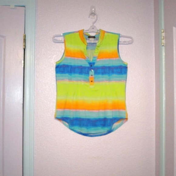 Cocomo STRETCH Jersey Size S M BLOUSE Tunic Top OMBRE Sleeveless V-NECK Colorful - Picture 1 of 8